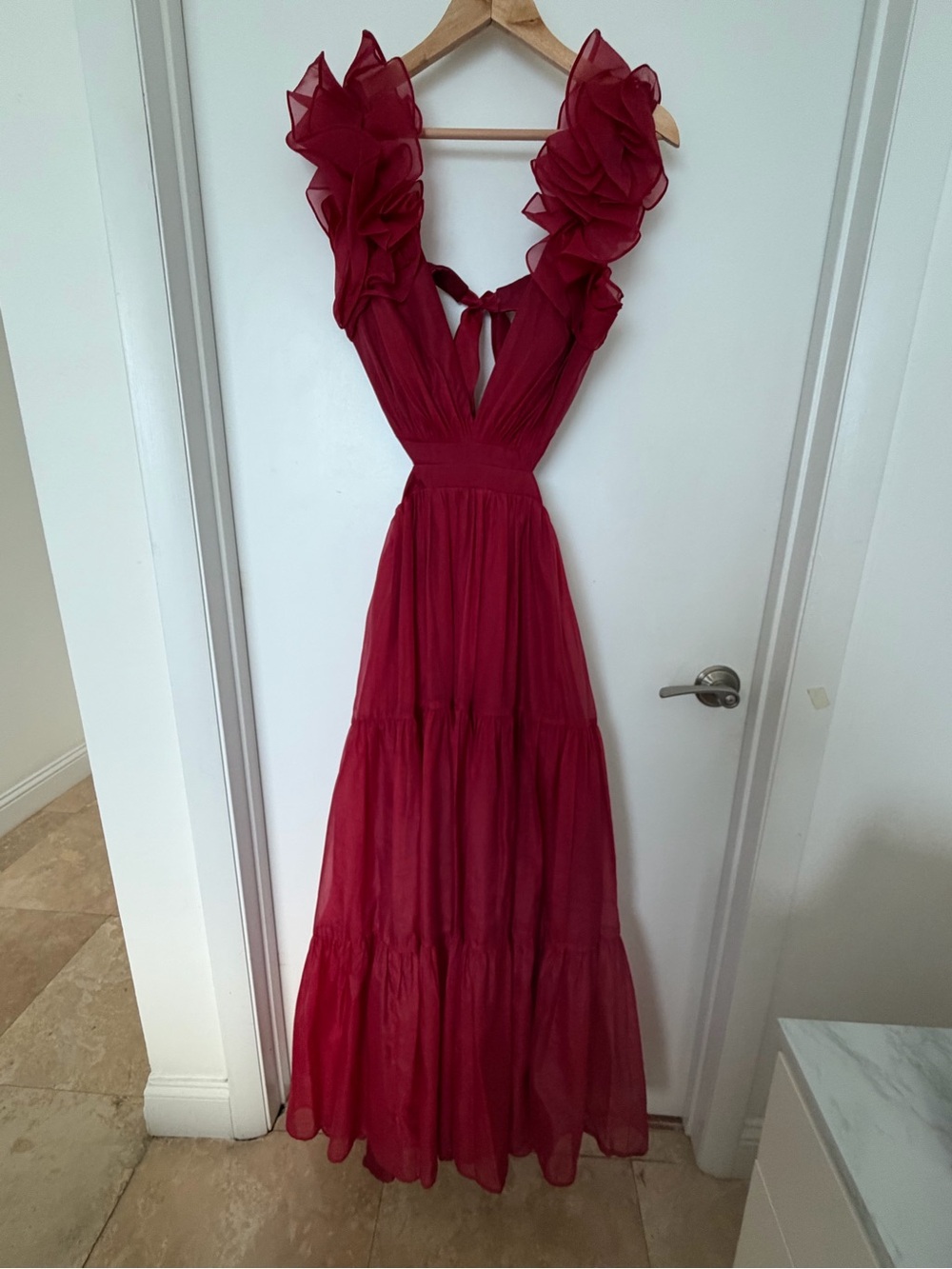Mac Duggal Red Backless Ruffle Evening Gown - Picture 11 of 12